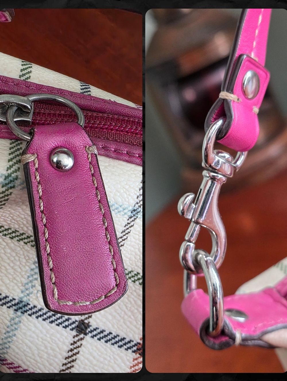 Coach Tattersall Demi Mini Shoulder Bag Pink Cream Canvas Leather Purse Y2K - Picture 11 of 16